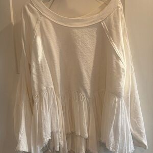 Free People Cream Ruffle-Hem Long Sleeve Top
